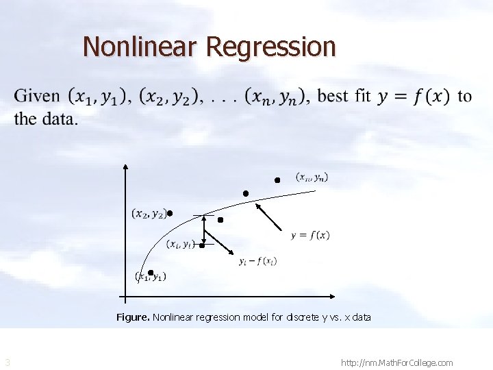 Nonlinear Regression Figure. Nonlinear regression model for discrete y vs. x data 3 http:
