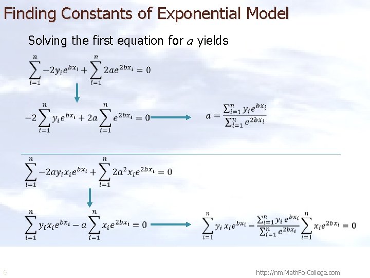 Finding Constants of Exponential Model Solving the first equation for a yields 6 http: