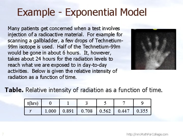 Example - Exponential Model Many patients get concerned when a test involves injection of