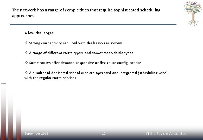 The network has a range of complexities that require sophisticated scheduling approaches A few