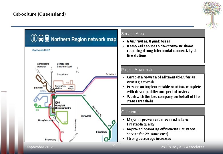 Caboolture (Queensland) Service Area • 6 bus routes, 8 peak buses • Heavy rail