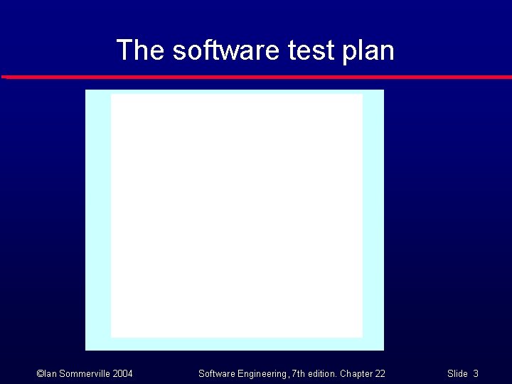 The software test plan ©Ian Sommerville 2004 Software Engineering, 7 th edition. Chapter 22