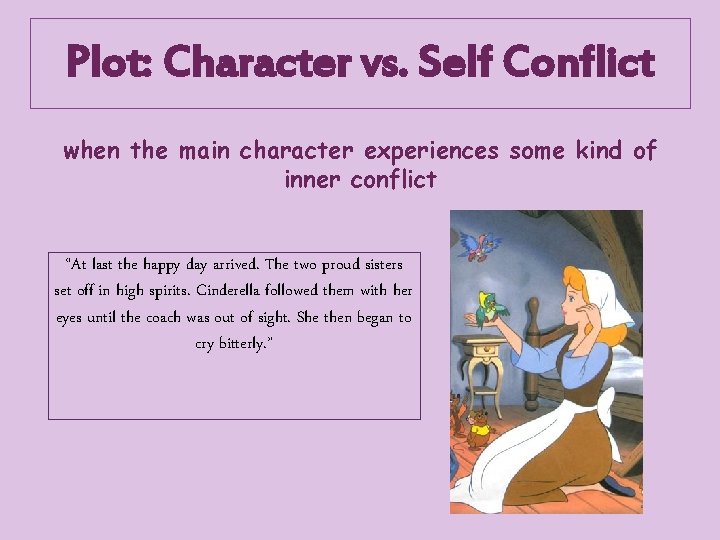Plot: Character vs. Self Conflict when the main character experiences some kind of inner
