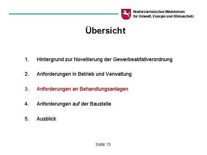 Niedersächsisches Ministerium für Umwelt, Energie und Klimaschutz Übersicht 1. Hintergrund zur Novellierung der Gewerbeabfallverordnung Niedersächsisches Ministerium für Umwelt, Energie und Klimaschutz Übersicht 1. Hintergrund zur Novellierung der Gewerbeabfallverordnung