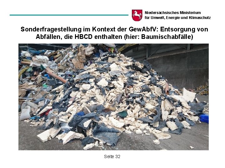 Niedersächsisches Ministerium für Umwelt, Energie und Klimaschutz Sonderfragestellung im Kontext der Gew. Abf. V: