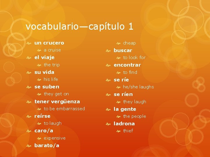 vocabulario—capítulo 1 un crucero a cruise el viaje the trip su vida his life