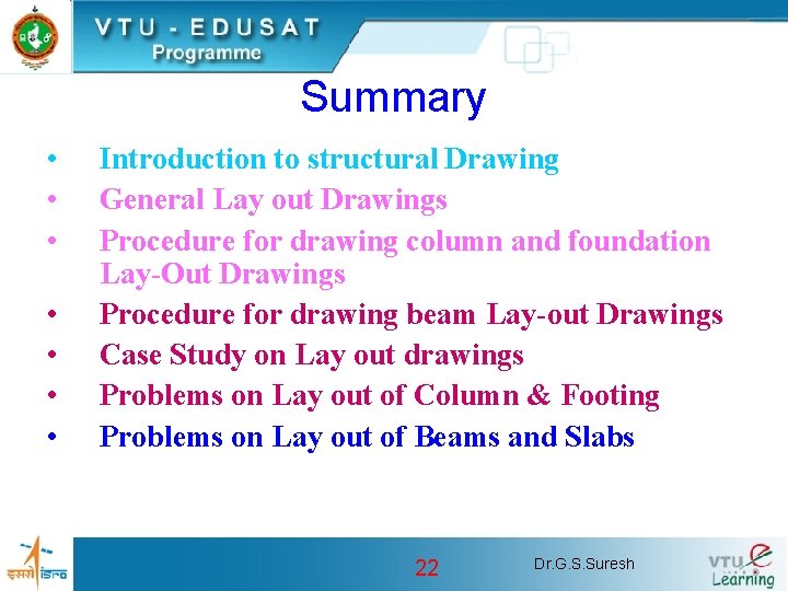 Summary • • Introduction to structural Drawing General Lay out Drawings Procedure for drawing