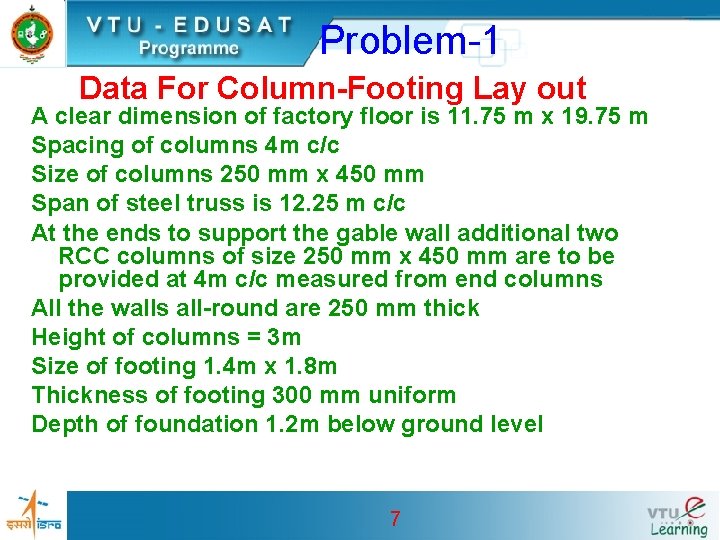 Problem-1 Data For Column-Footing Lay out A clear dimension of factory floor is 11.