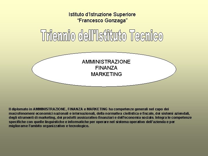 Istituto d’Istruzione Superiore “Francesco Gonzaga” AMMINISTRAZIONE FINANZA MARKETING Il diplomato in AMMINISTRAZIONE, FINANZA e