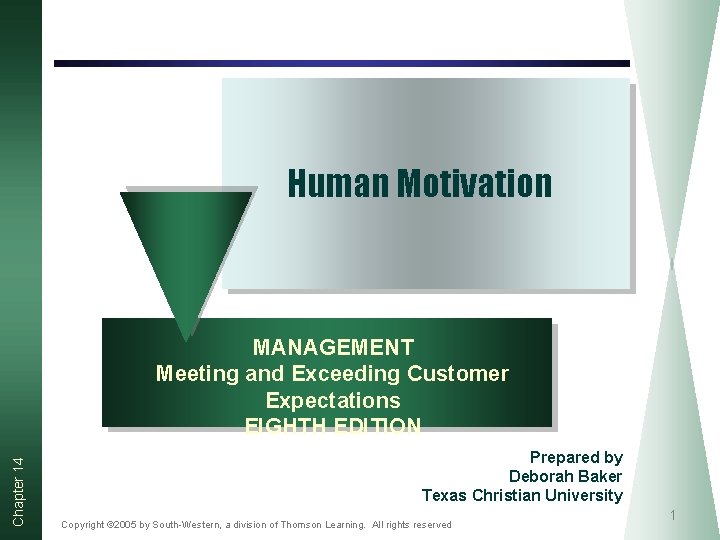 Human Motivation Chapter 14 MANAGEMENT Meeting and Exceeding Customer Expectations EIGHTH EDITION Prepared by Human Motivation Chapter 14 MANAGEMENT Meeting and Exceeding Customer Expectations EIGHTH EDITION Prepared by