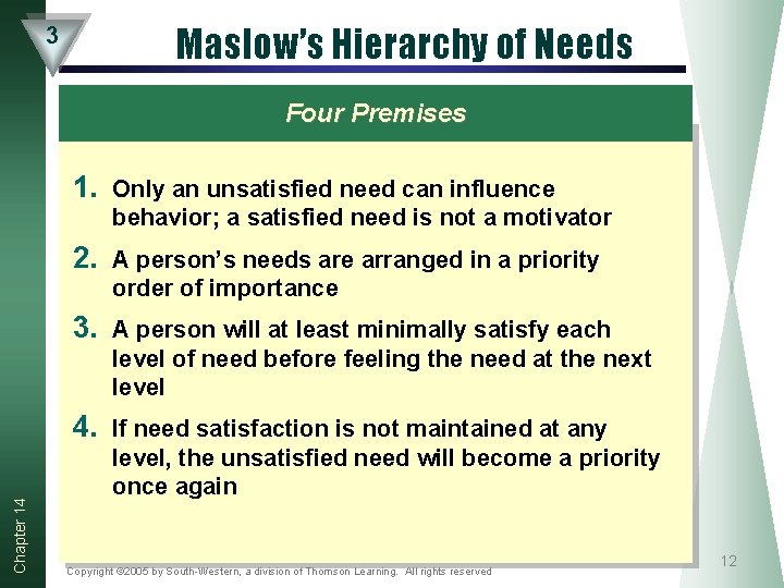 3 Maslow’s Hierarchy of Needs Four Premises 1. Only an unsatisfied need can influence 3 Maslow’s Hierarchy of Needs Four Premises 1. Only an unsatisfied need can influence