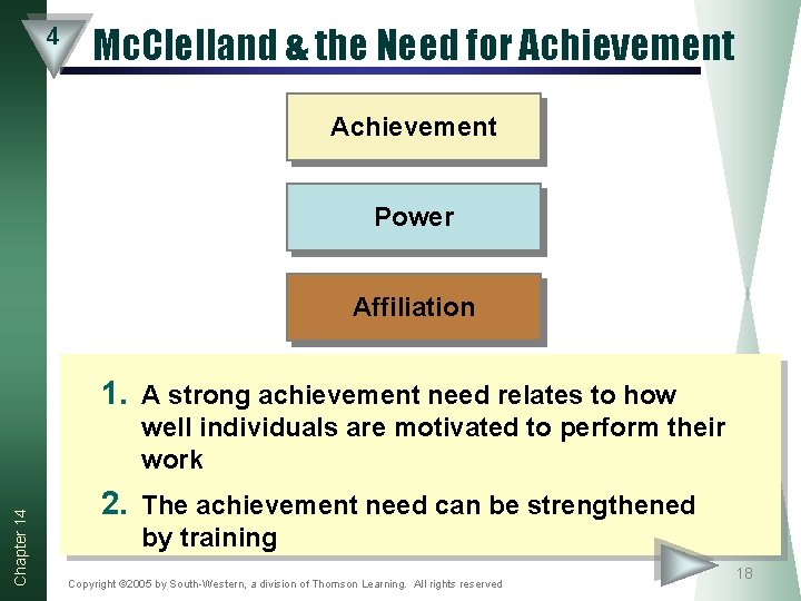 4 Mc. Clelland & the Need for Achievement Power Affiliation 1. A strong achievement 4 Mc. Clelland & the Need for Achievement Power Affiliation 1. A strong achievement