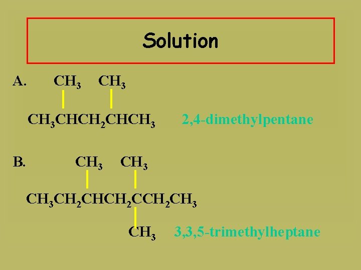 Solution A. CH 3 CHCH 2 CHCH 3 B. CH 3 2, 4 -dimethylpentane