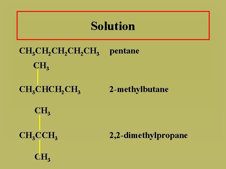 Solution CH 3 CH 2 CH 2 CH 3 pentane CH 3 CHCH 2