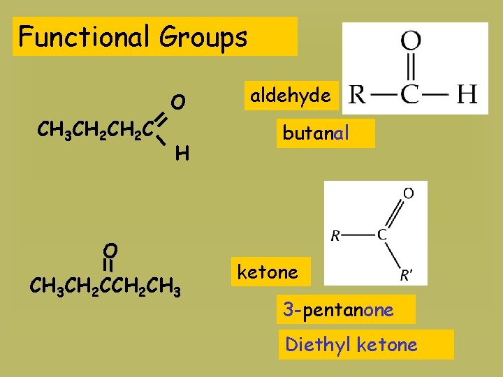 Functional Groups CH 3 CH 2 C O H O CH 3 CH 2