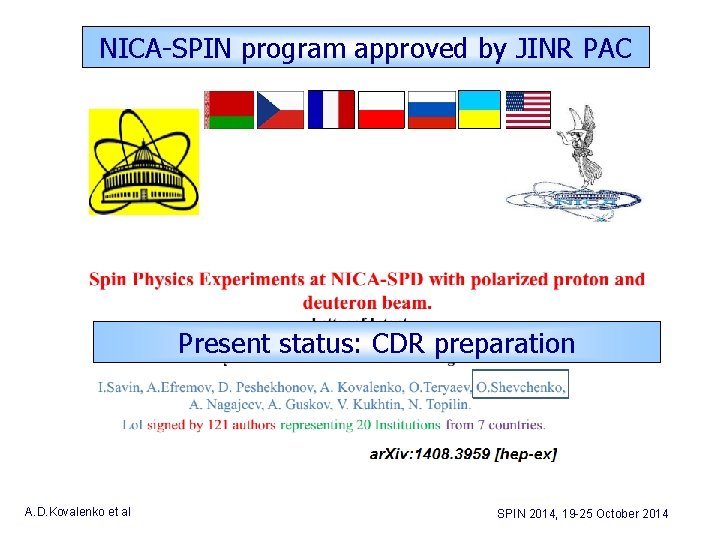 NICA-SPIN program approved by JINR PAC Present status: CDR preparation A. D. Kovalenko et