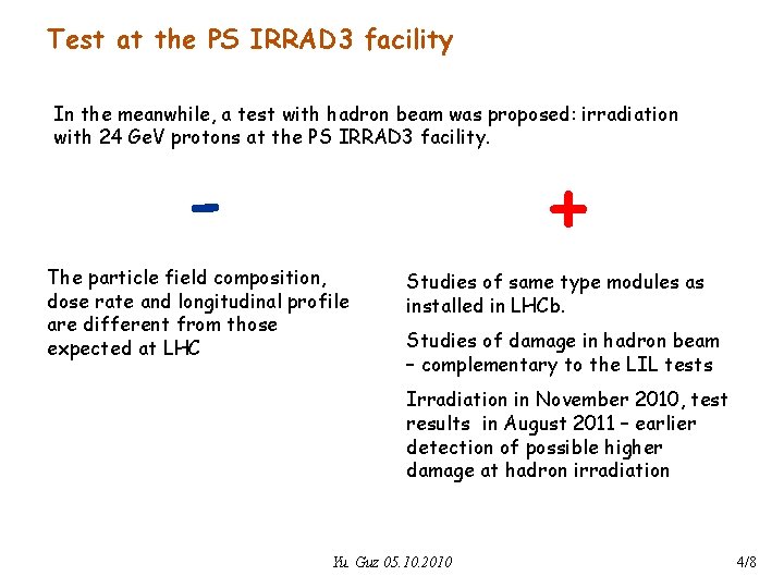Test at the PS IRRAD 3 facility In the meanwhile, a test with hadron
