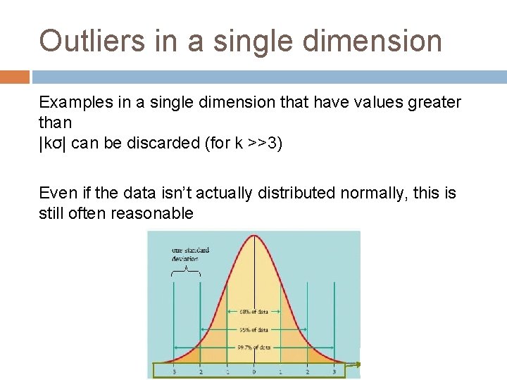 Outliers in a single dimension Examples in a single dimension that have values greater