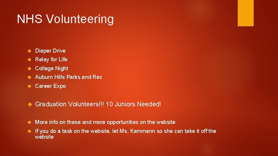 NHS Volunteering Diaper Drive Relay for Life College Night Auburn Hills Parks and Rec
