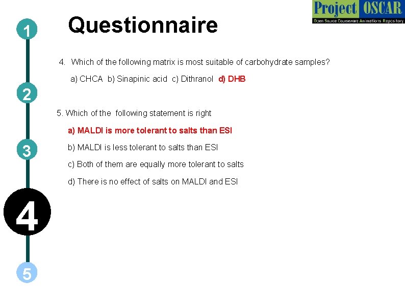 1 Questionnaire 4. Which of the following matrix is most suitable of carbohydrate samples?