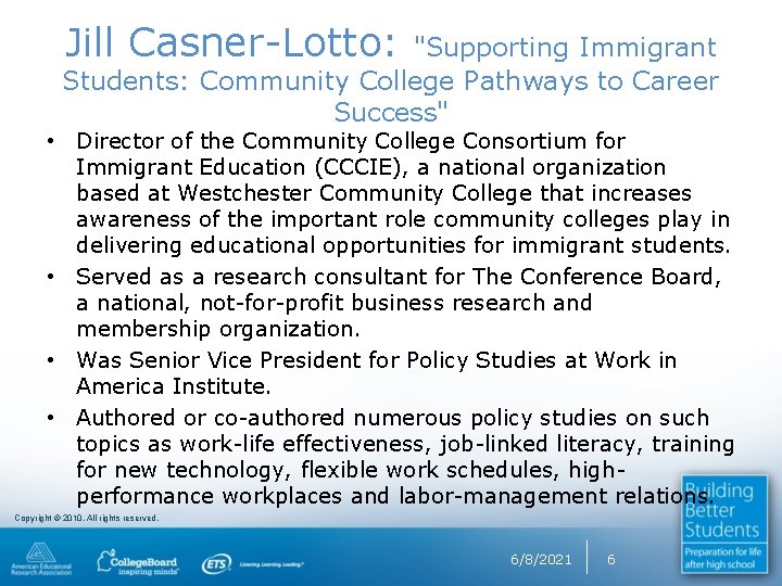 Jill Casner-Lotto: "Supporting Immigrant Students: Community College Pathways to Career Success" • Director of