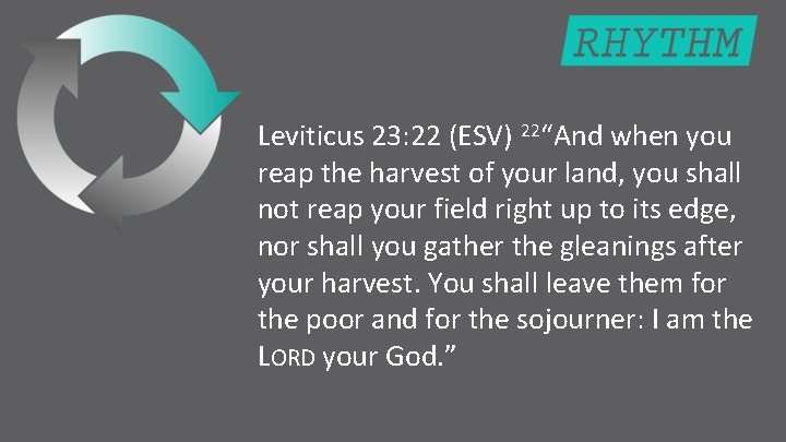 Leviticus 23: 22 (ESV) 22“And when you reap the harvest of your land, you