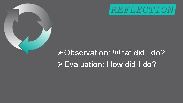 Ø Observation: What did I do? Ø Evaluation: How did I do? 