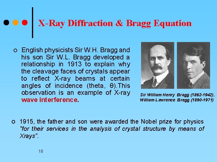 X-Ray Diffraction & Bragg Equation ¢ English physicists Sir W. H. Bragg and his
