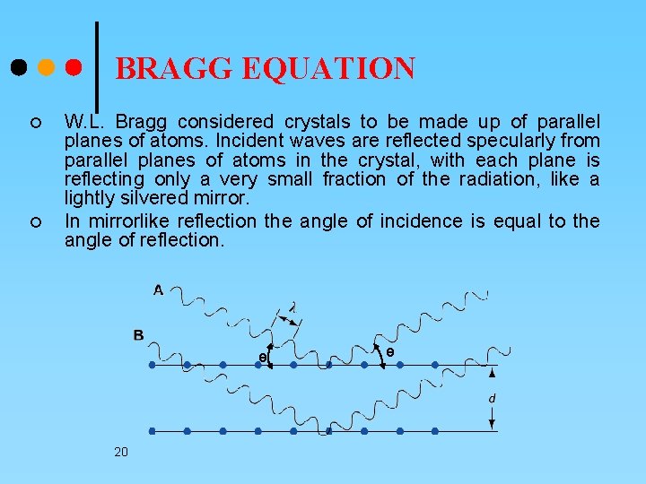 BRAGG EQUATION ¢ ¢ W. L. Bragg considered crystals to be made up of