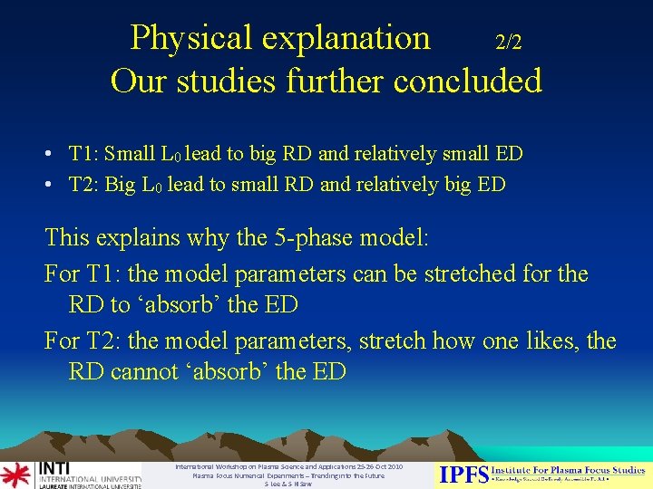 Physical explanation 2/2 Our studies further concluded • T 1: Small L 0 lead