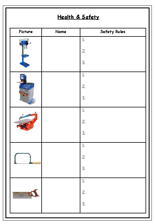 Health & Safety Picture Name Safety Rules 1. 2. 3. 