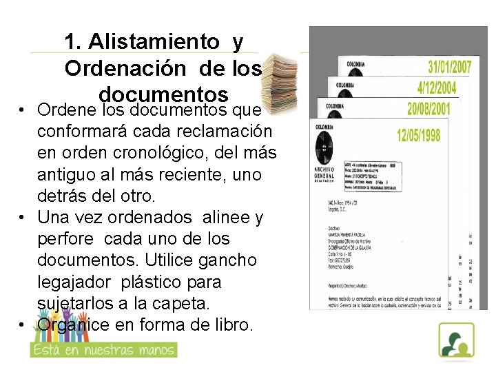 INSTRUCTIVO ORDENACIN DOCUMENTAL 1 Alistamiento y Ordenacin de