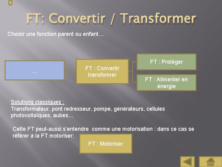 FT: Convertir / Transformer Choisir une fonction parent ou enfant… FT : Protéger …