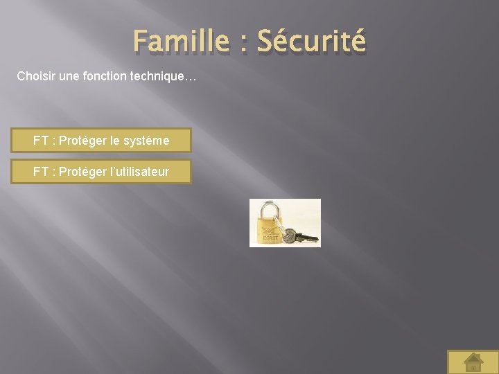 Famille : Sécurité Choisir une fonction technique… FT : Protéger le système FT :