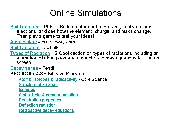 Online Simulations Build an atom - Ph. ET - Build an atom out of