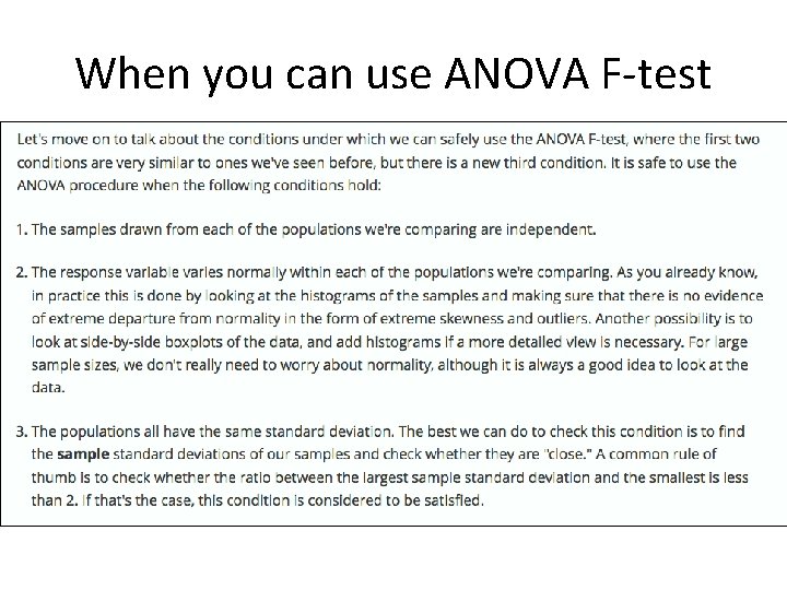 When you can use ANOVA F-test 