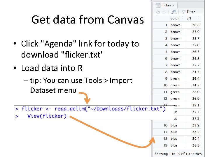 Get data from Canvas • Click "Agenda" link for today to download "flicker. txt"