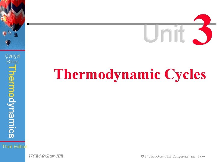 Unit Çengel Boles 3 Thermodynamics Thermodynamic Cycles Third Edition WCB/Mc. Graw-Hill © The Mc.