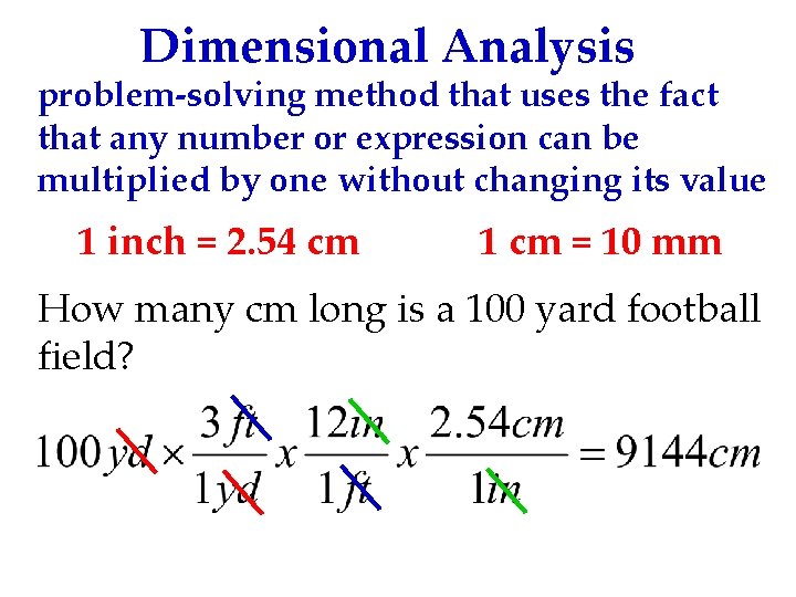 Dimensional Analysis problem-solving method that uses the fact that any number or expression can