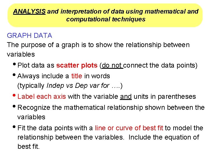 ANALYSIS and interpretation of data using mathematical and computational techniques GRAPH DATA The purpose