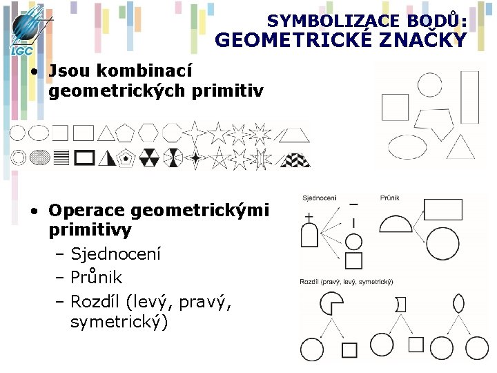 SYMBOLIZACE BODŮ: GEOMETRICKÉ ZNAČKY • Jsou kombinací geometrických primitiv • Operace geometrickými primitivy –