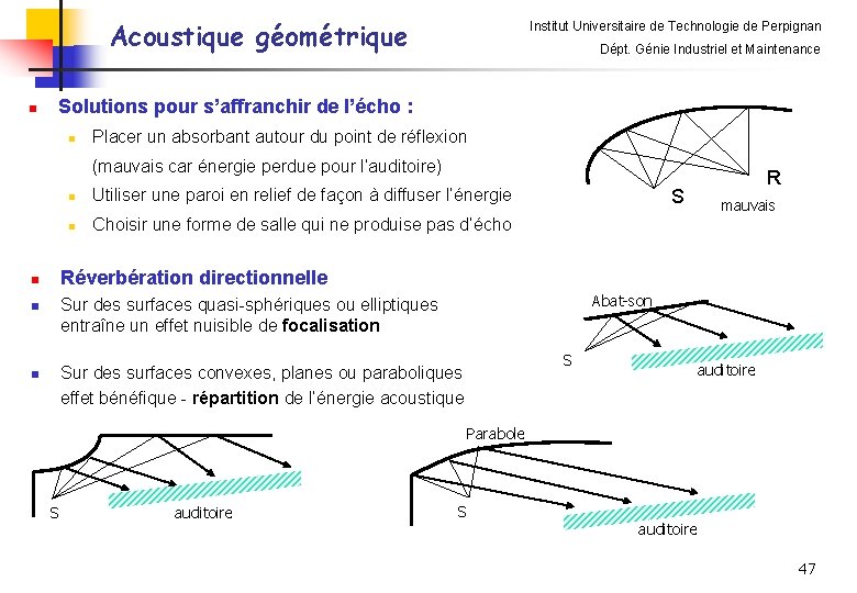 Acoustique géométrique n Institut Universitaire de Technologie de Perpignan Dépt. Génie Industriel et Maintenance