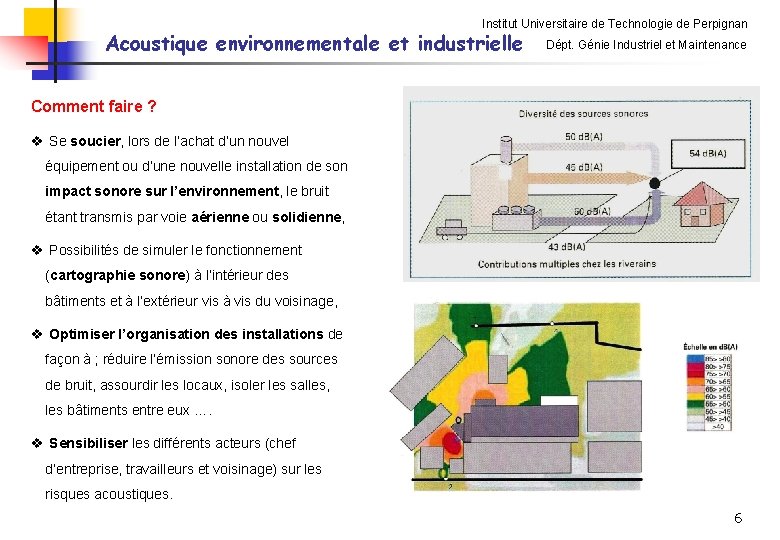 Institut Universitaire de Technologie de Perpignan Acoustique environnementale et industrielle Dépt. Génie Industriel et