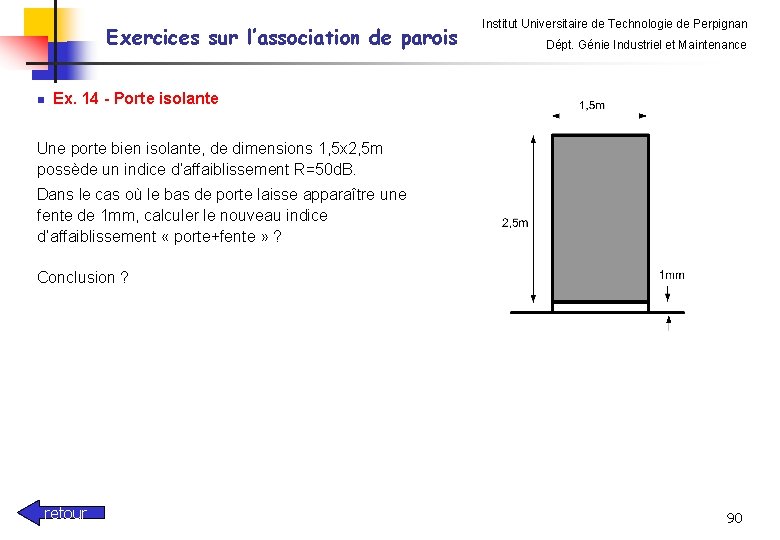 Exercices sur l’association de parois n Institut Universitaire de Technologie de Perpignan Dépt. Génie