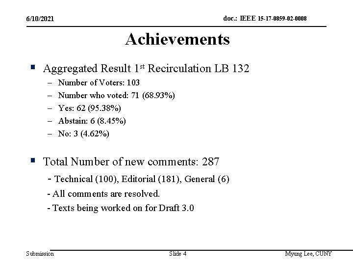 doc. : IEEE 15 -17 -0859 -02 -0008 6/10/2021 Achievements § Aggregated Result 1