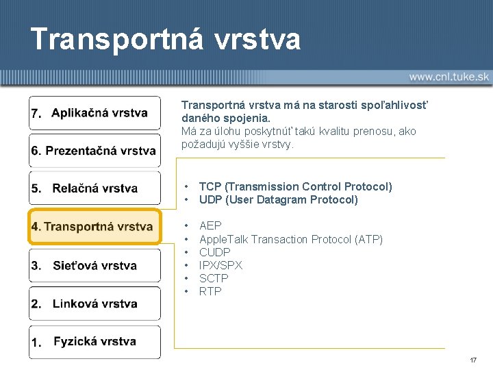 Transportná vrstva má na starosti spoľahlivosť daného spojenia. Má za úlohu poskytnúť takú kvalitu