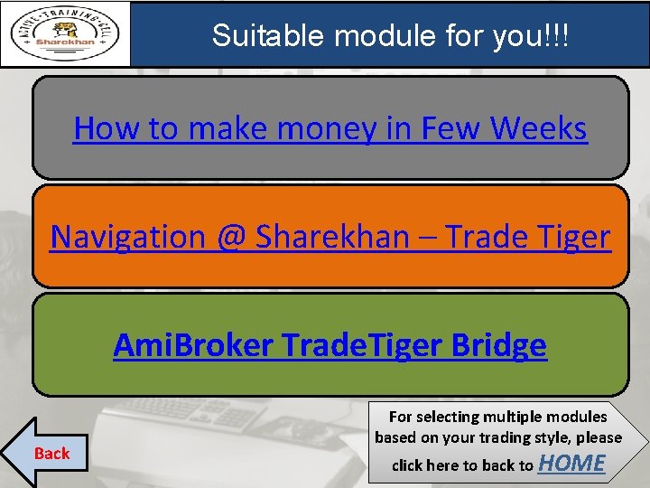 Suitable module for you!!! How to make money in Few Weeks Navigation @ Sharekhan Suitable module for you!!! How to make money in Few Weeks Navigation @ Sharekhan