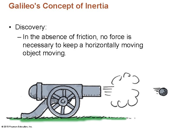 Galileo's Concept of Inertia • Discovery: – In the absence of friction, no force