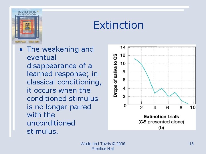 Extinction • The weakening and eventual disappearance of a learned response; in classical conditioning,