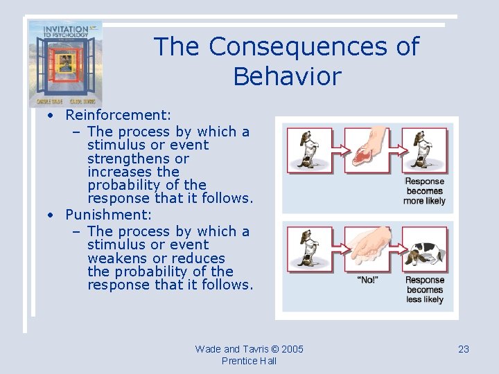 The Consequences of Behavior • Reinforcement: – The process by which a stimulus or